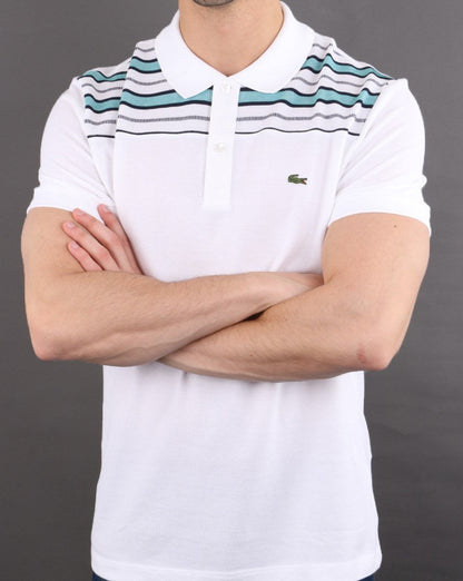 Lacoste Gestreiftes Poloshirt Weiß/Marineblau