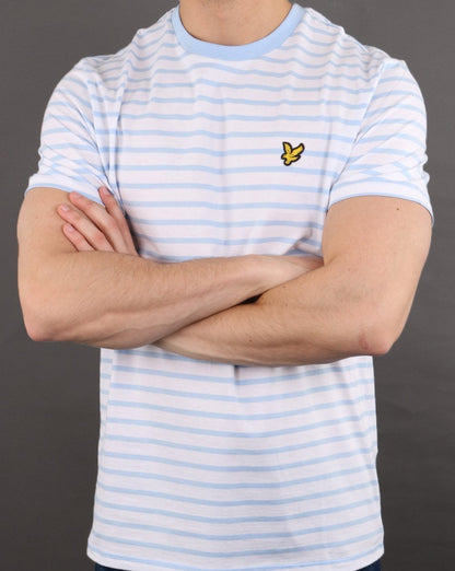 Lyle And Scott T-Shirt mit bretonischen Streifen, Himmelblau/Weiß