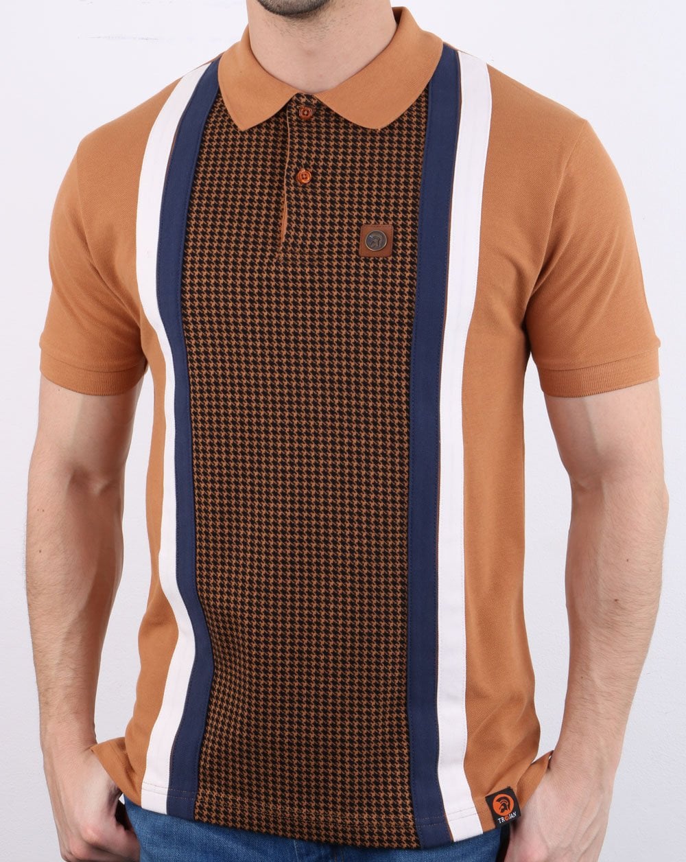 Trojan Houndstooth Polo Shirt Tan