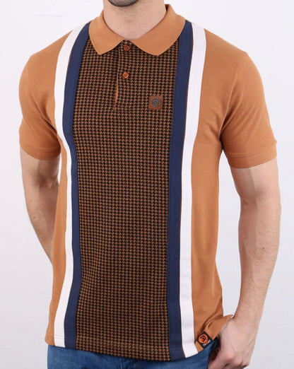 Trojan – Poloshirt mit Hahnentrittmuster in Hellbraun