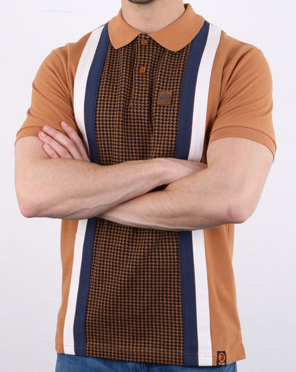 Trojan – Poloshirt mit Hahnentrittmuster in Hellbraun