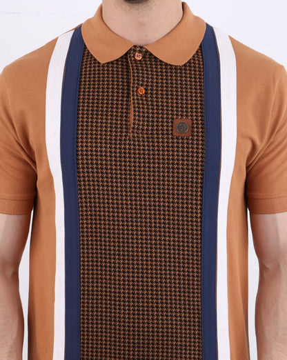 Trojan – Poloshirt mit Hahnentrittmuster in Hellbraun