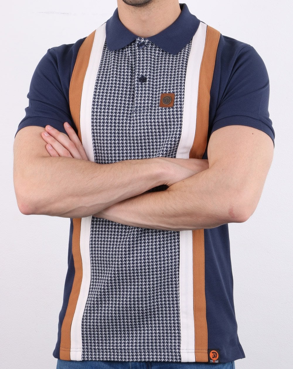Trojan Houndstooth Polo Shirt Navy