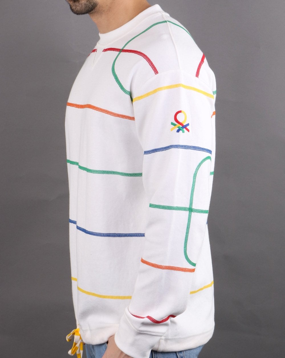 Benetton – Gestreiftes Sweatshirt in Off-White