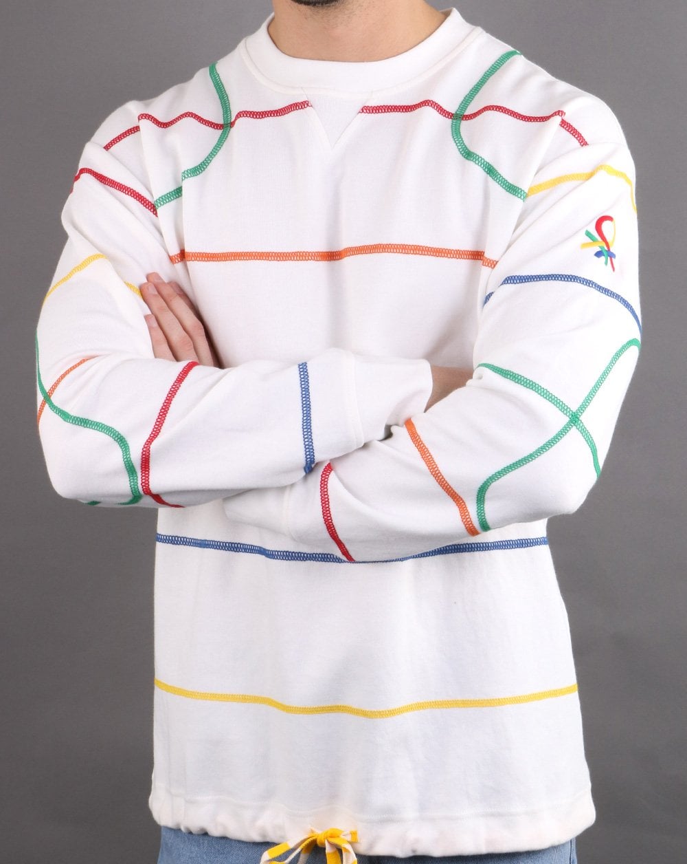 Benetton – Gestreiftes Sweatshirt in Off-White