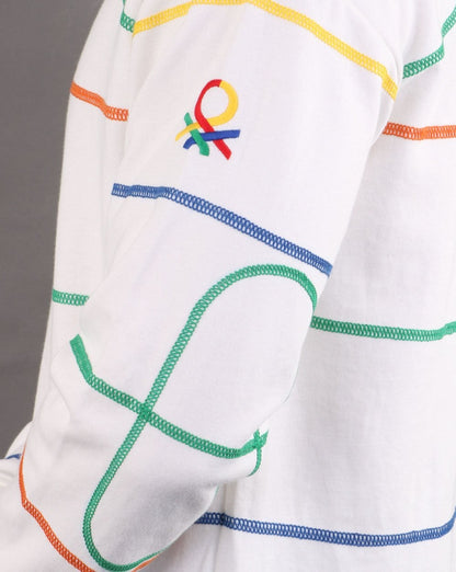 Benetton – Gestreiftes Sweatshirt in Off-White