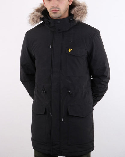 Lyle And Scott – Winterleichter Parka mit Futter aus Mikrofleece – Echtschwarz