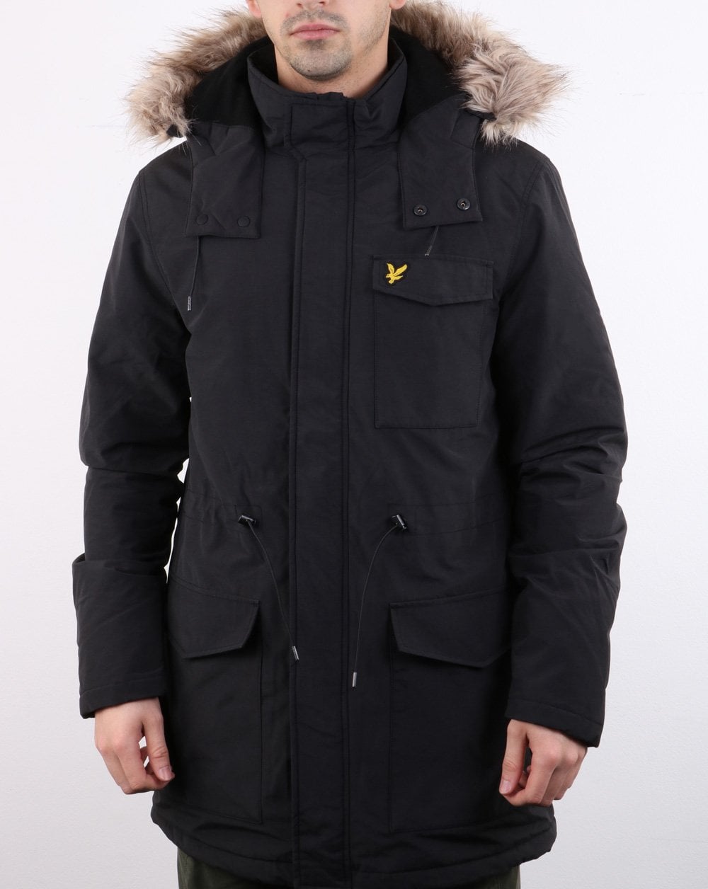 Lyle And Scott – Winterleichter Parka mit Futter aus Mikrofleece – Echtschwarz