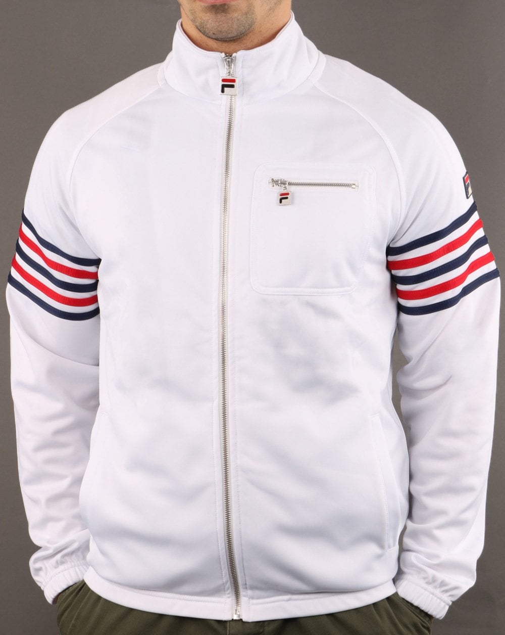 Fila Vintage 5-Streifen-Trainingsjacke Weiß/Rot/Marineblau