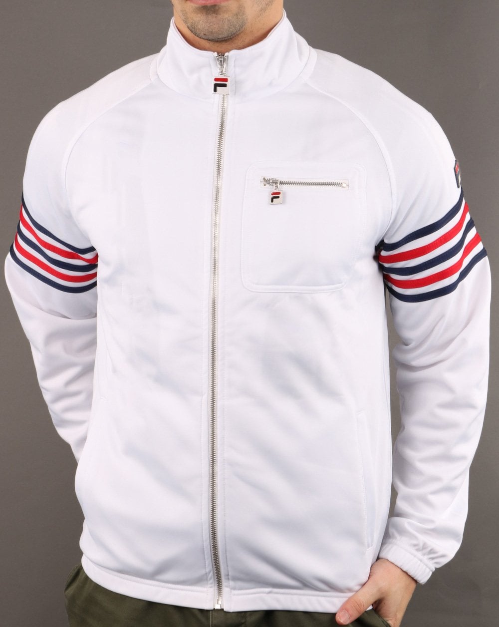 Fila Vintage 5-Streifen-Trainingsjacke Weiß/Rot/Marineblau