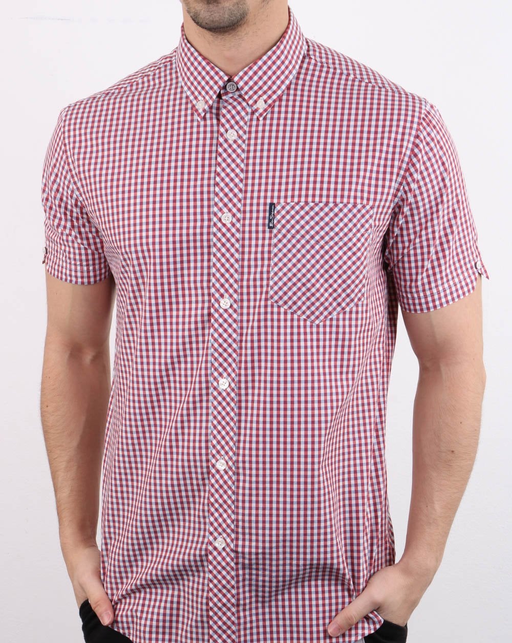 Ben Sherman – Kurzärmliges Hemd mit Vichy-Karomuster in Rot