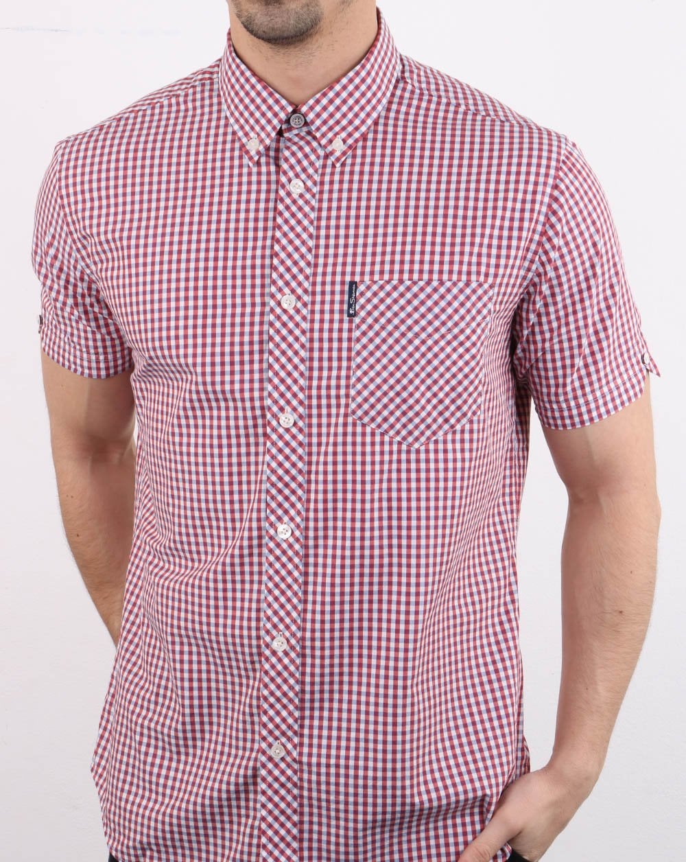 Ben Sherman – Kurzärmliges Hemd mit Vichy-Karomuster in Rot