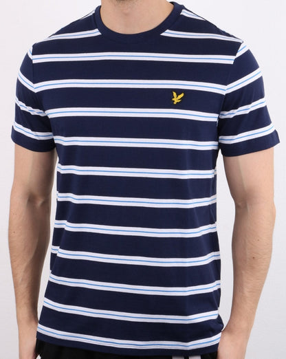Lyle And Scott – T-Shirt mit weitem Doppelstreifen in Marineblau