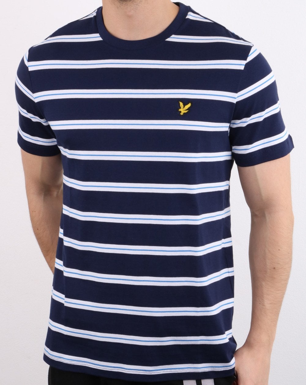 Lyle And Scott – T-Shirt mit weitem Doppelstreifen in Marineblau