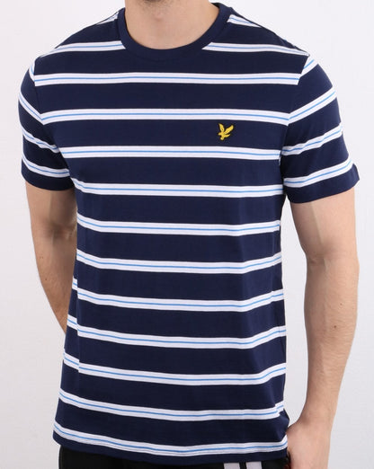 Lyle And Scott – T-Shirt mit weitem Doppelstreifen in Marineblau