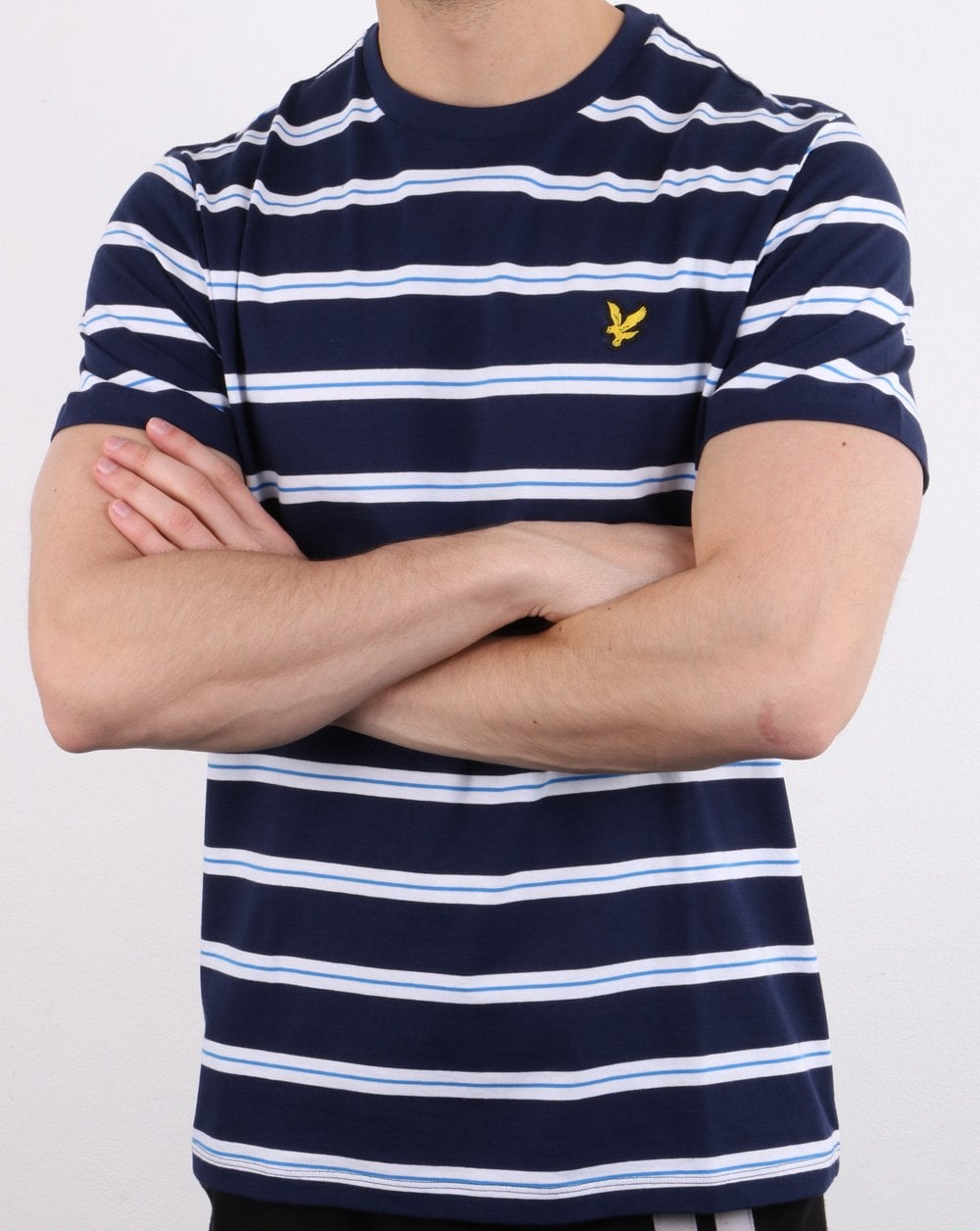 Lyle And Scott – T-Shirt mit weitem Doppelstreifen in Marineblau