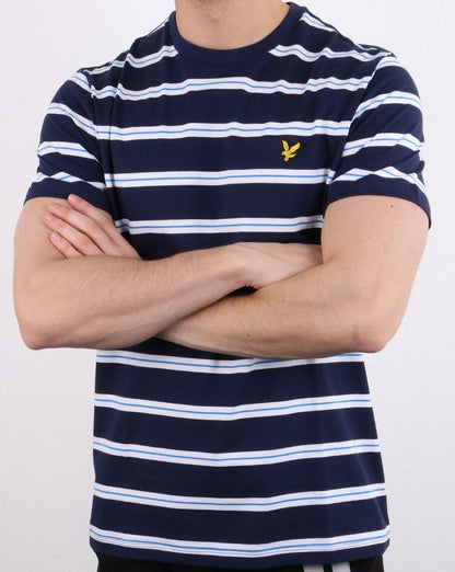 Lyle And Scott – T-Shirt mit weitem Doppelstreifen in Marineblau