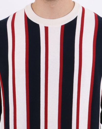 Ben Sherman – Mod Stripe – Rundhalspullover in Elfenbein