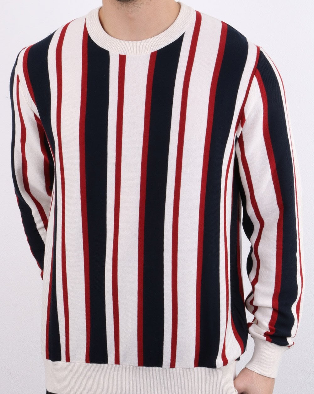 Ben Sherman – Mod Stripe – Rundhalspullover in Elfenbein