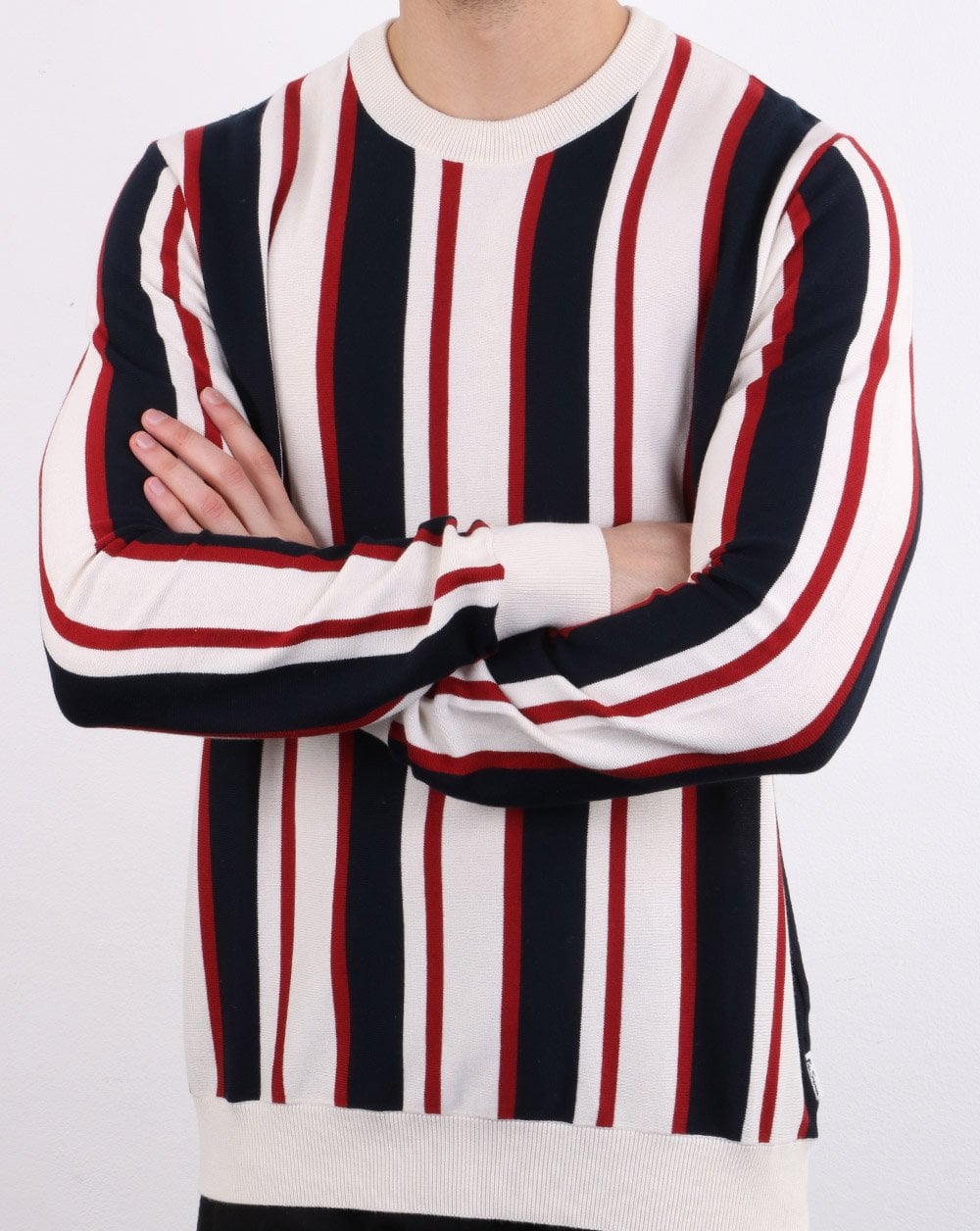 Ben Sherman – Mod Stripe – Rundhalspullover in Elfenbein