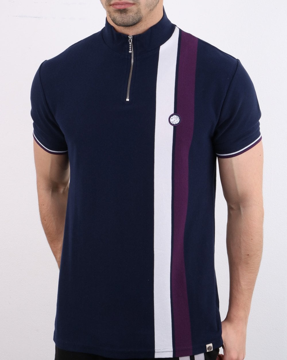 Pretty Green Retro Qtr Zip Top Navy