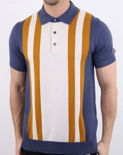 Ben Sherman – Mod – Gestreiftes Strick-Poloshirt in Hellindigo
