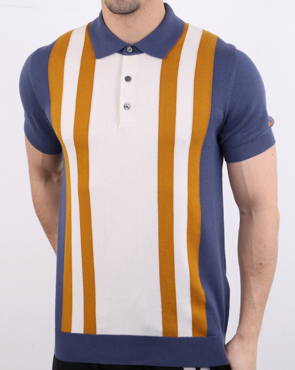 Ben Sherman – Mod – Gestreiftes Strick-Poloshirt in Hellindigo