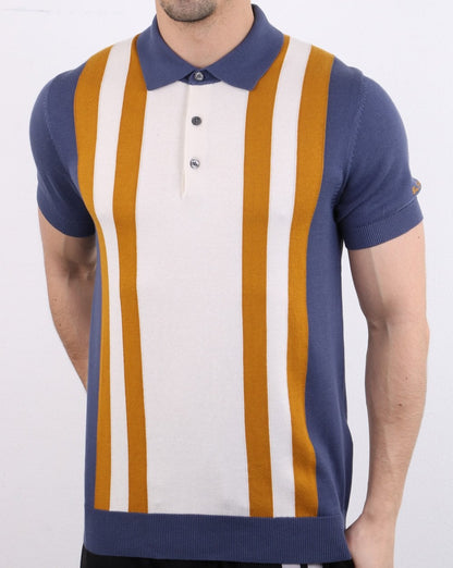 Ben Sherman – Mod – Gestreiftes Strick-Poloshirt in Hellindigo