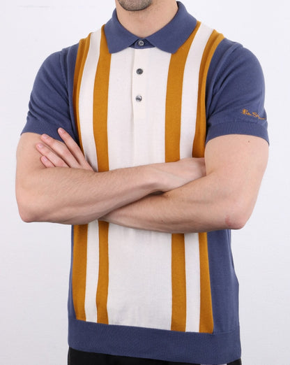 Ben Sherman – Mod – Gestreiftes Strick-Poloshirt in Hellindigo