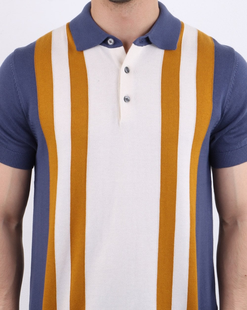 Ben Sherman Mod Stripe Knit Polo Shirt Light Indigo