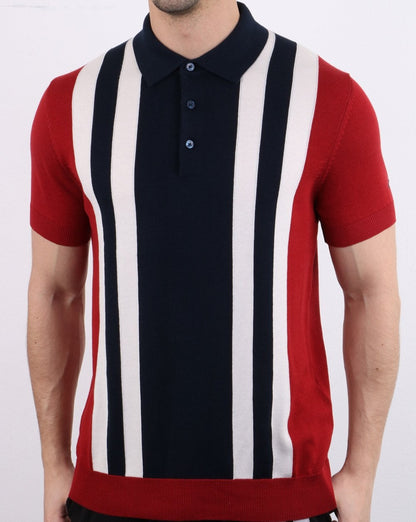Ben Sherman Mod Stripe Strick-Poloshirt Rot