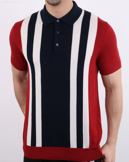 Ben Sherman Mod Stripe Strick-Poloshirt Rot