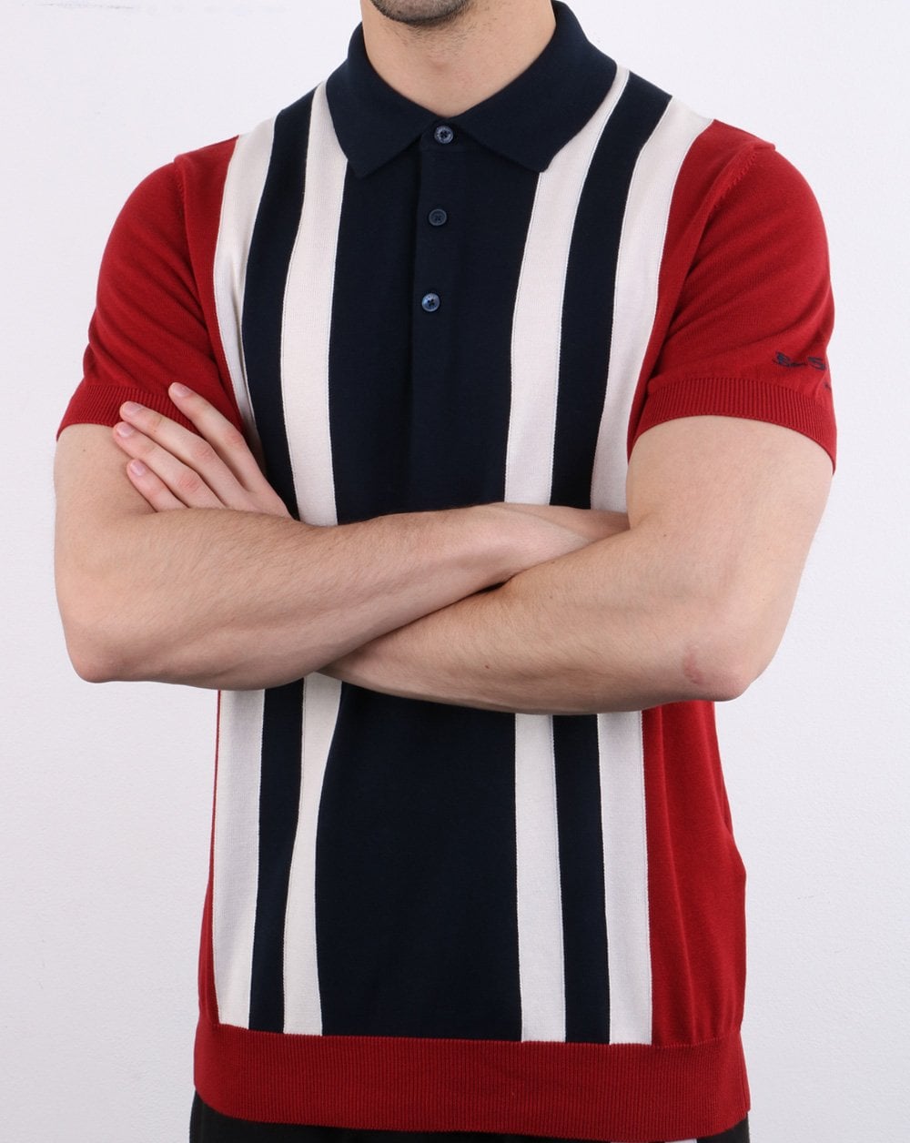 Ben Sherman Mod Stripe Strick-Poloshirt Rot