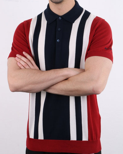 Ben Sherman Mod Stripe Strick-Poloshirt Rot