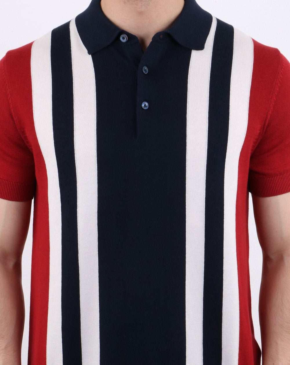 Ben Sherman Mod Stripe Strick-Poloshirt Rot