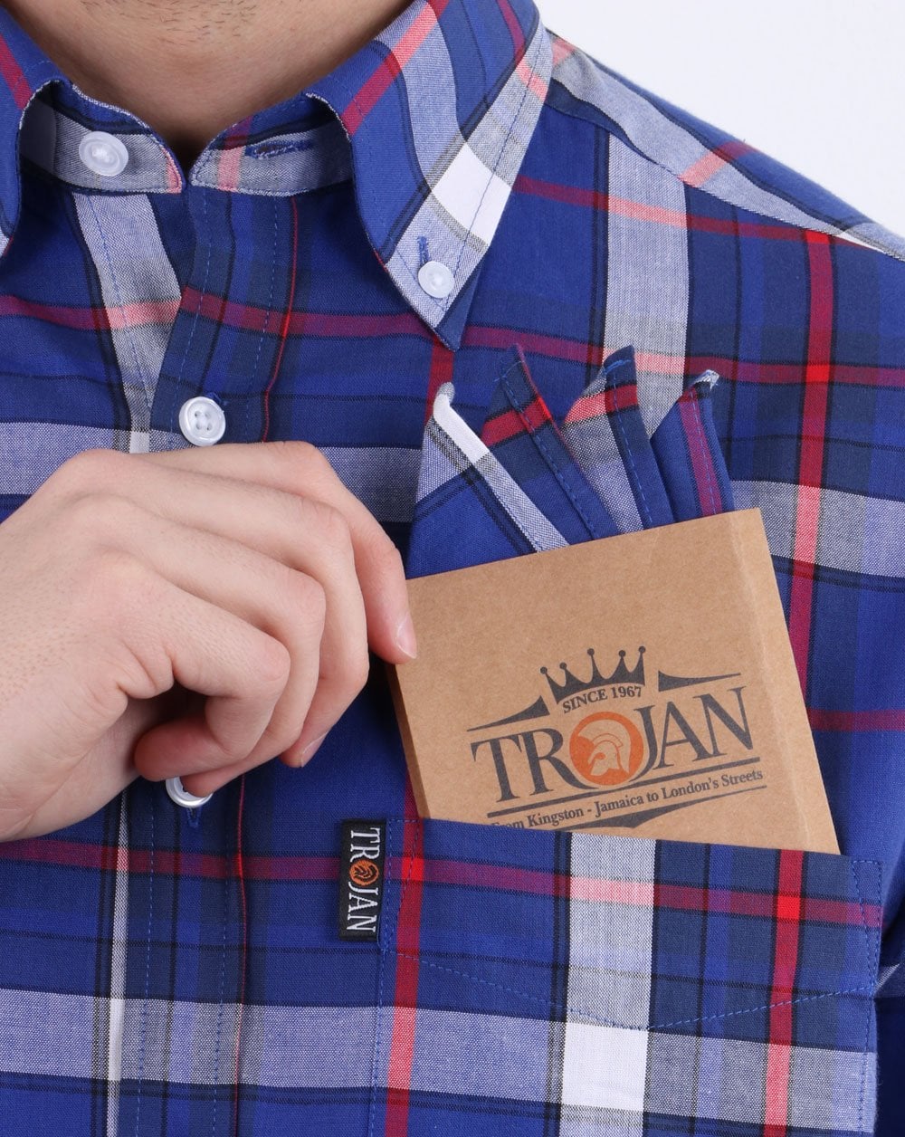 Trojan Madras Karohemd Blau