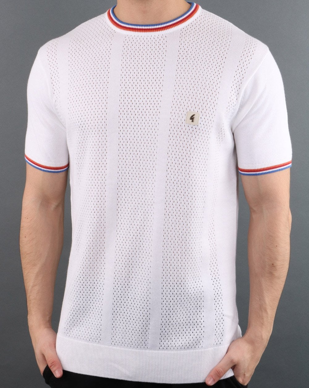 Gabicci Vintage gestricktes Retro-T-Shirt Weiß