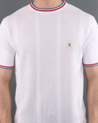Gabicci Vintage gestricktes Retro-T-Shirt Weiß