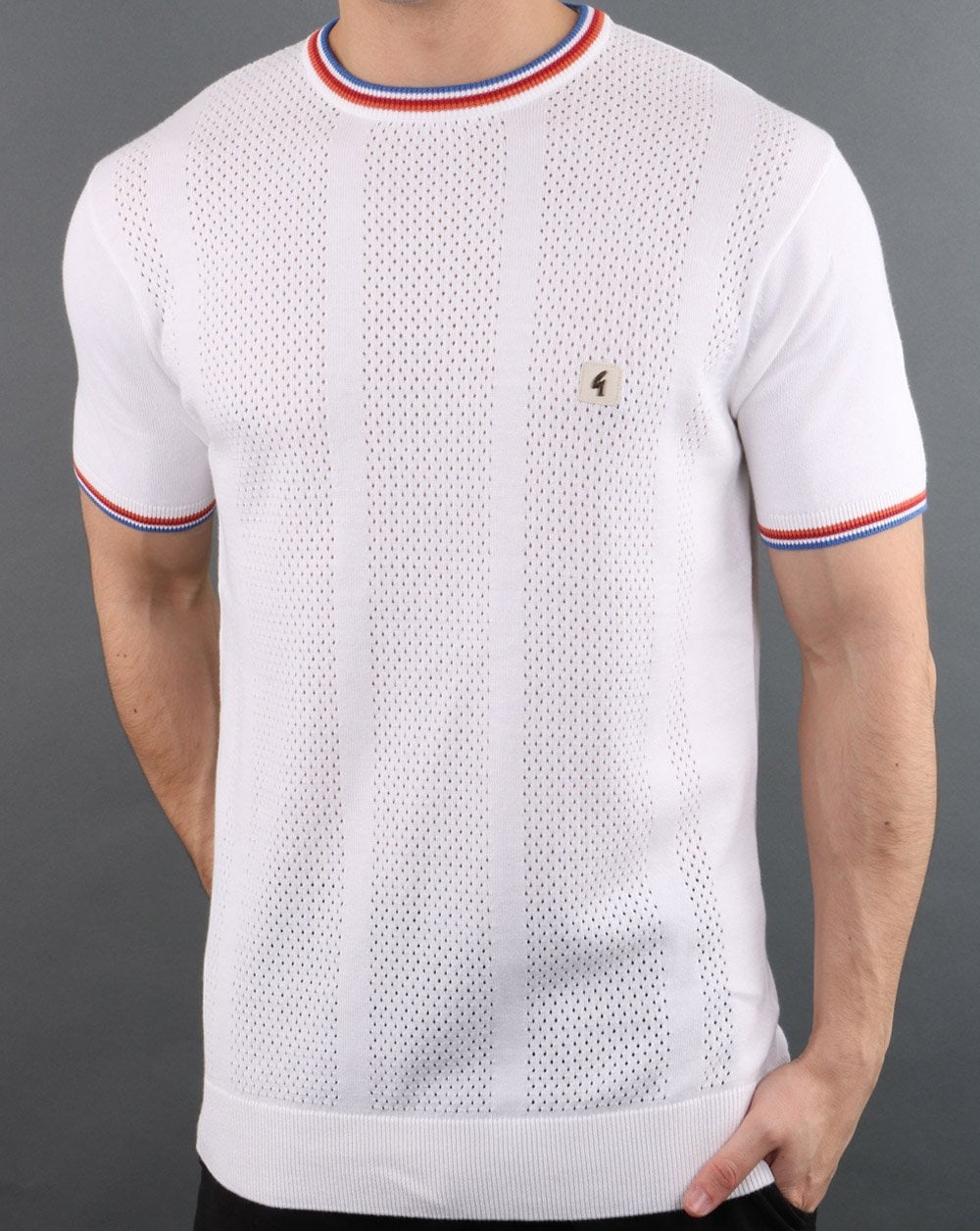 Gabicci Vintage gestricktes Retro-T-Shirt Weiß
