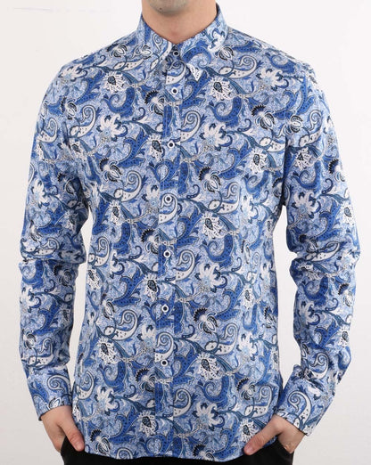 Gabicci Vintage Slick Hemd Blau Paisley