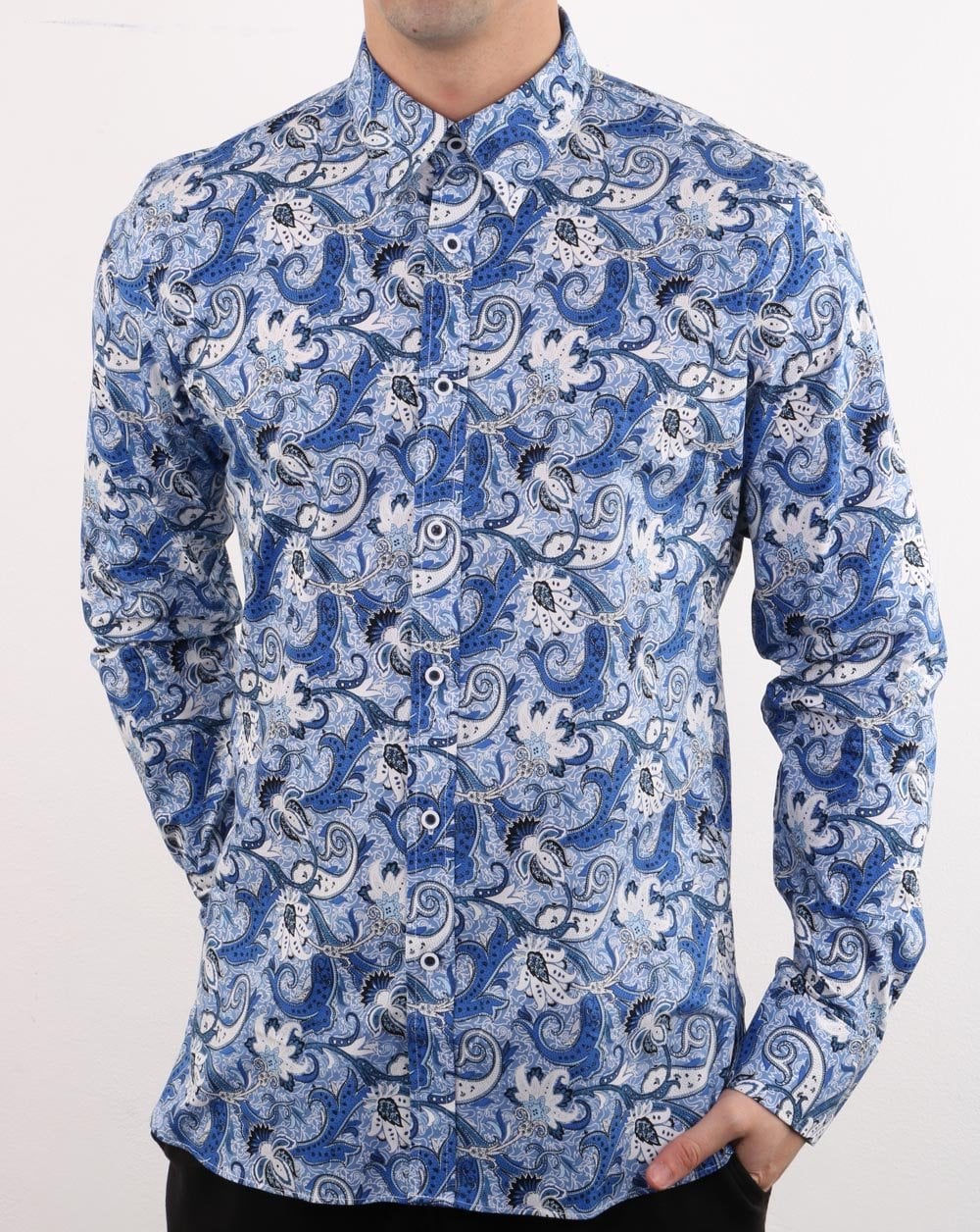 Gabicci Vintage Slick Hemd Blau Paisley