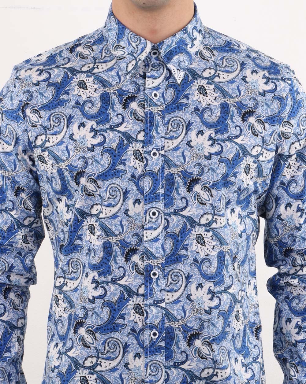 Gabicci Vintage Slick Hemd Blau Paisley