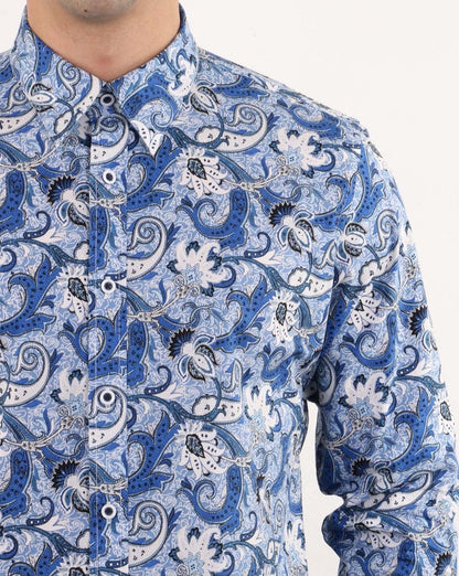 Gabicci Vintage Slick Hemd Blau Paisley