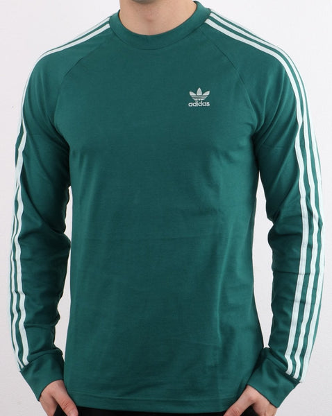 Adidas Originals 3 Stripes Long Sleeved T Shirt Noble Green