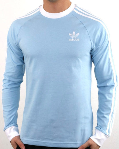 Adidas Originals – Langarm-T-Shirt mit 3 Streifen, Himmelblau