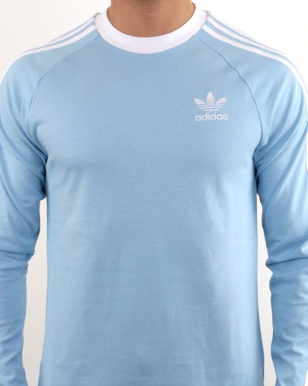 Adidas Originals – Langarm-T-Shirt mit 3 Streifen, Himmelblau