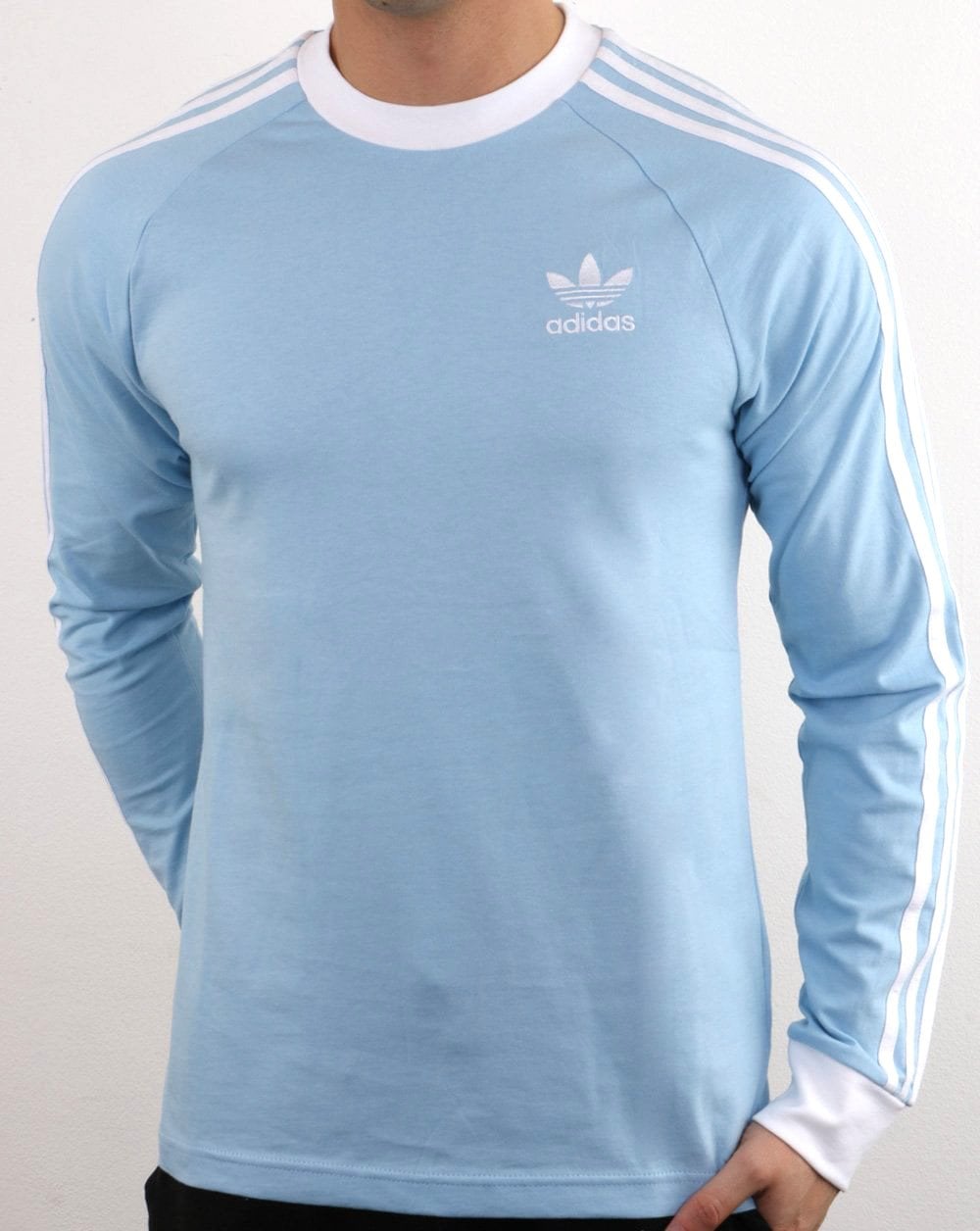 Adidas Originals – Langarm-T-Shirt mit 3 Streifen, Himmelblau