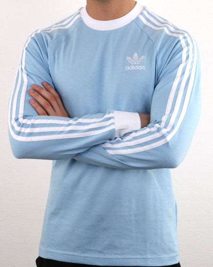 Adidas Originals – Langarm-T-Shirt mit 3 Streifen, Himmelblau