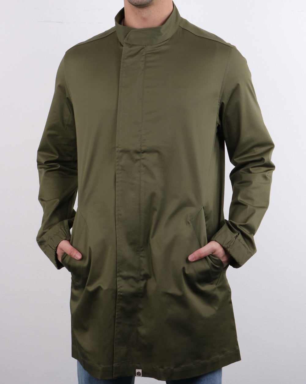 Pretty Green Kayman Kragenloser Regenmantel Grün
