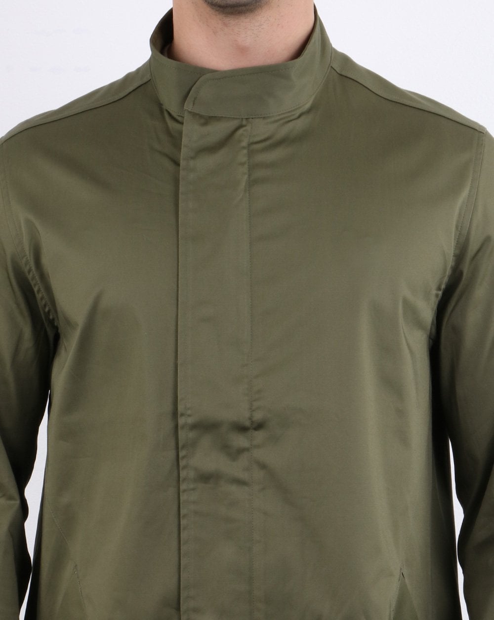 Pretty Green Kayman Kragenloser Regenmantel Grün
